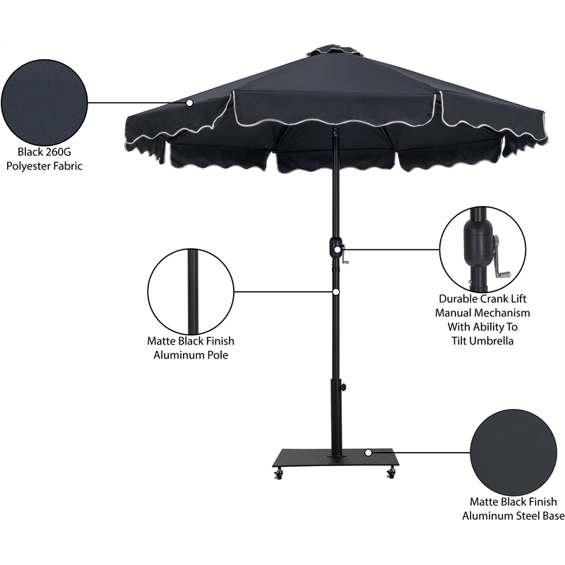 Meridian Furniture Amalfi Black Polyester Patio Umbrella with Base Set
