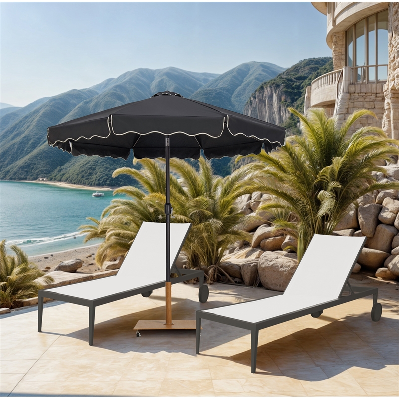 Meridian Furniture Amalfi Black Polyester Patio Umbrella with Base Set