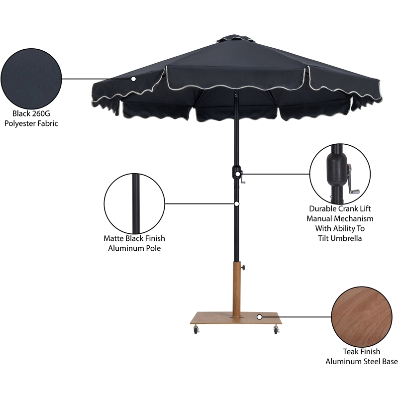 Meridian Furniture Amalfi Black Polyester Patio Umbrella with Base Set