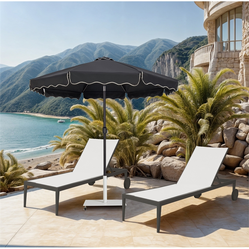 Meridian Furniture Amalfi Black Polyester Patio Umbrella with Base Set