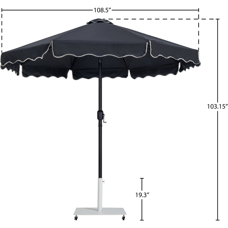 Meridian Furniture Amalfi Black Polyester Patio Umbrella with Base Set