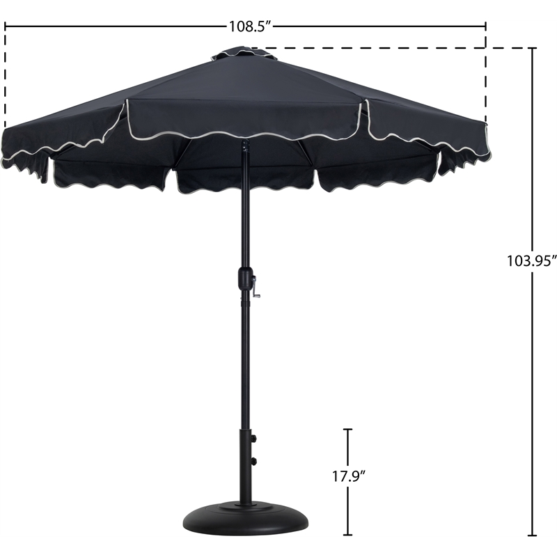 Meridian Furniture Amalfi Black Polyester Patio Umbrella with Base Set