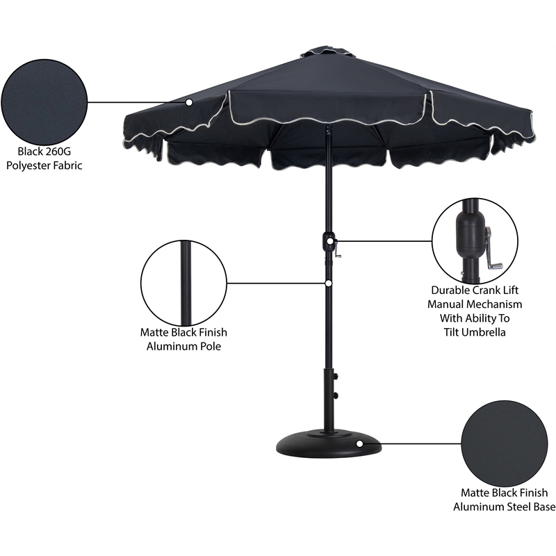 Meridian Furniture Amalfi Black Polyester Patio Umbrella with Base Set
