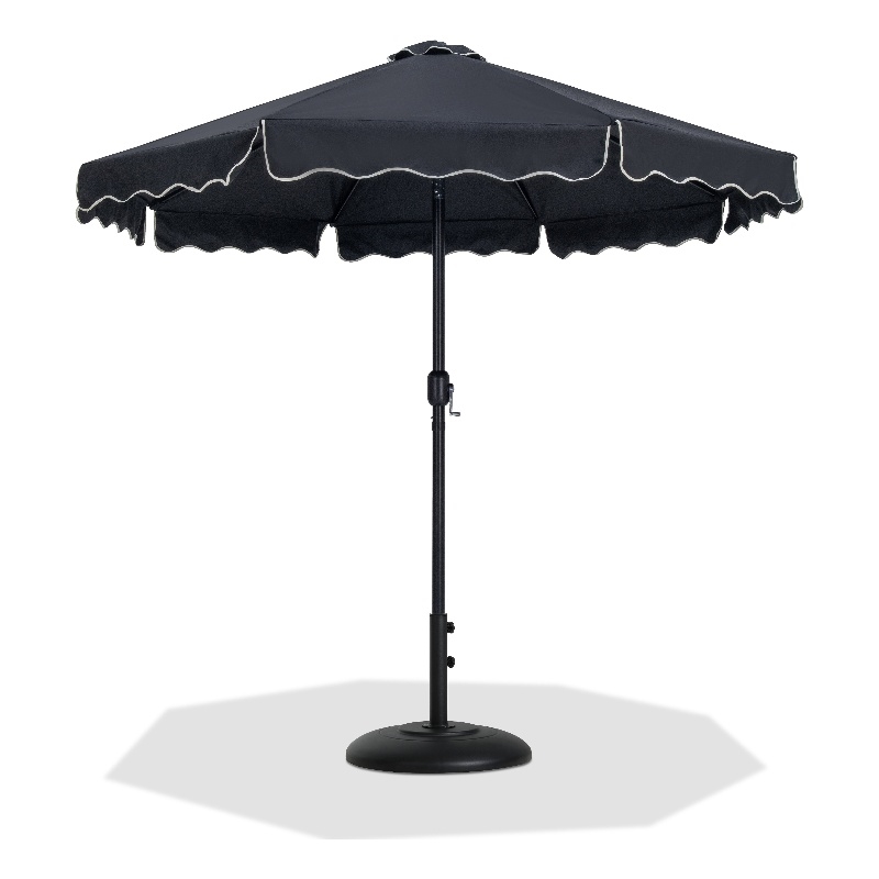 Meridian Furniture Amalfi Black Polyester Patio Umbrella with Base Set