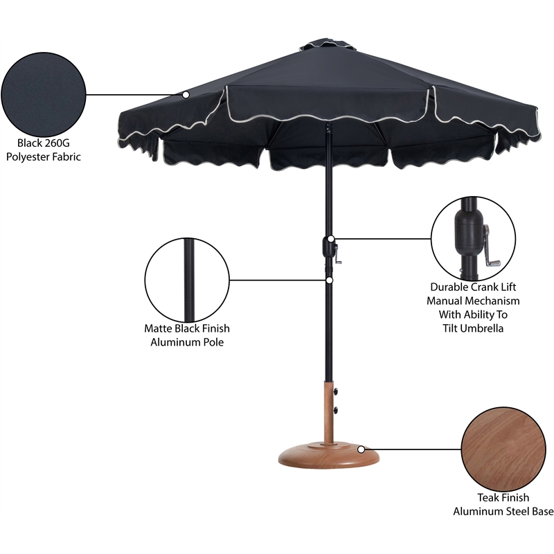 Meridian Furniture Amalfi Black Polyester Patio Umbrella with Base Set