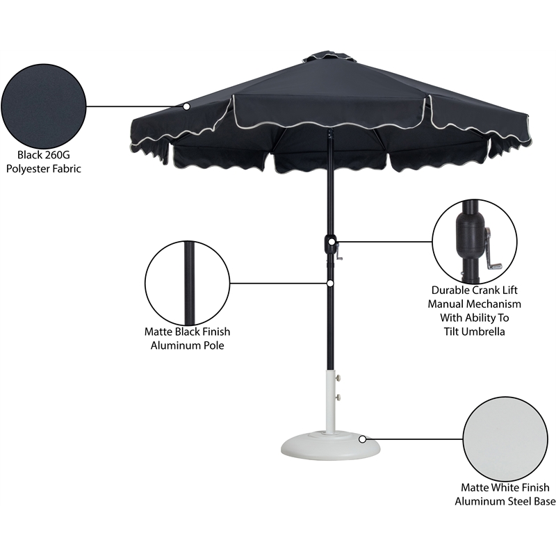 Meridian Furniture Amalfi Black Polyester Patio Umbrella with Base Set