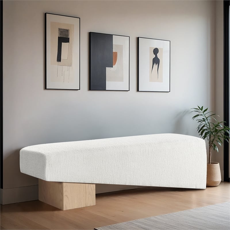 Meridian Furniture Alora Cream Polyester Fabric Bench