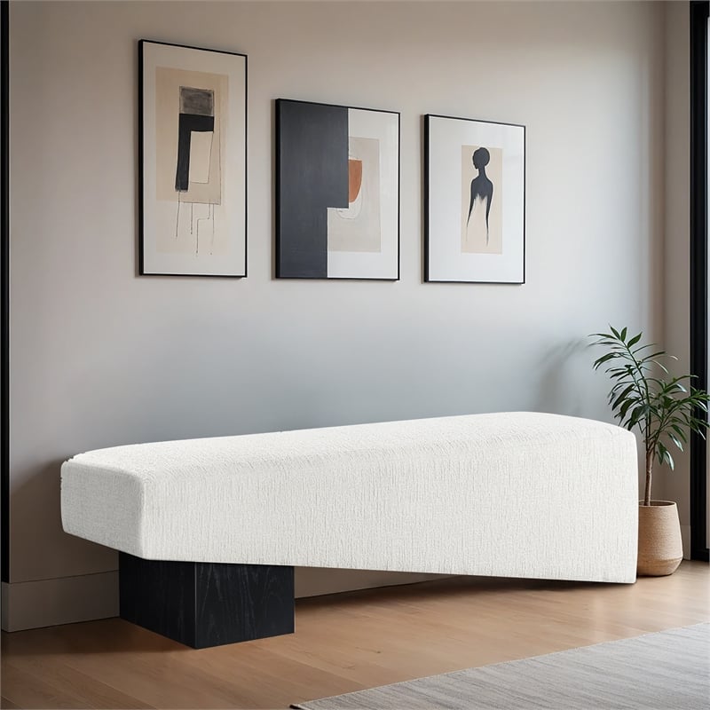 Meridian Furniture Alora Cream Polyester Fabric Bench