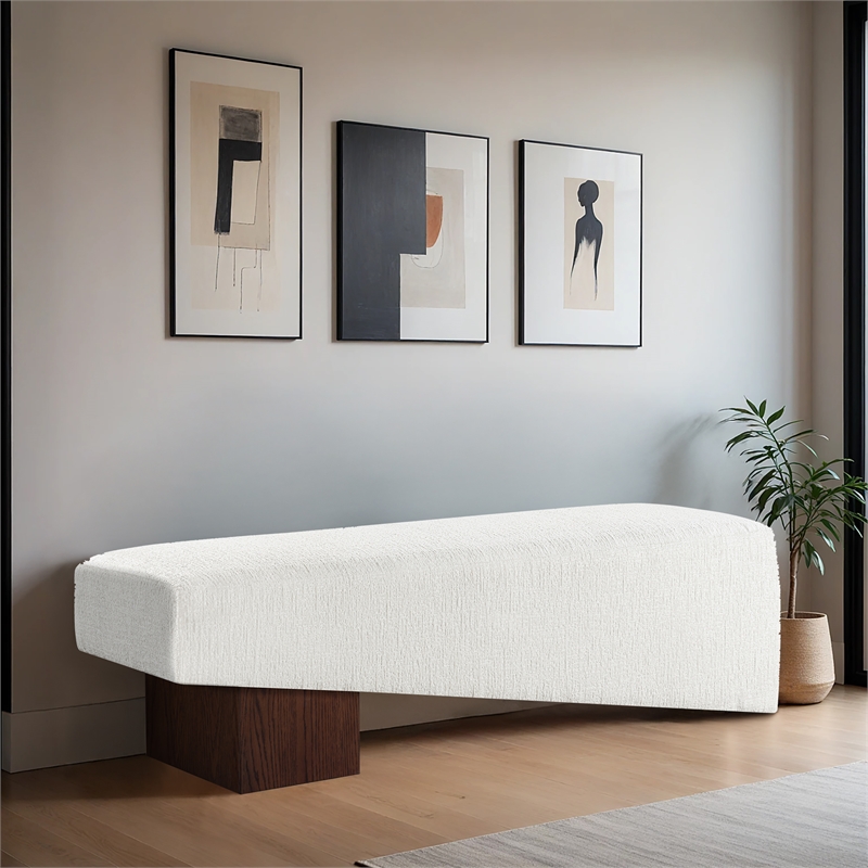 Meridian Furniture Alora Cream Polyester Fabric Bench