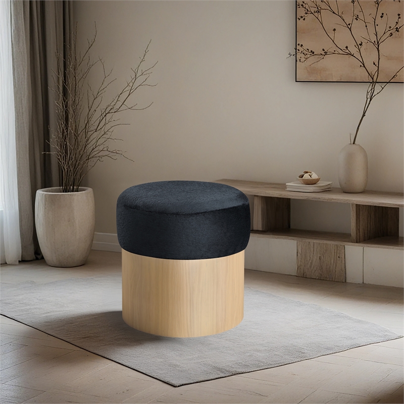 Meridian Furniture Nimes Black Velour Fur Fabric Ottoman/Stool