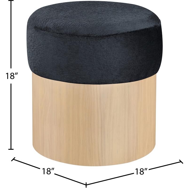 Meridian Furniture Nimes Black Velour Fur Fabric Ottoman/Stool