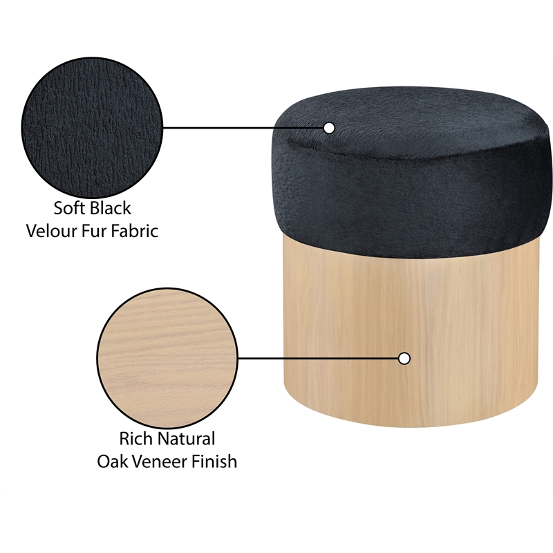 Meridian Furniture Nimes Black Velour Fur Fabric Ottoman/Stool