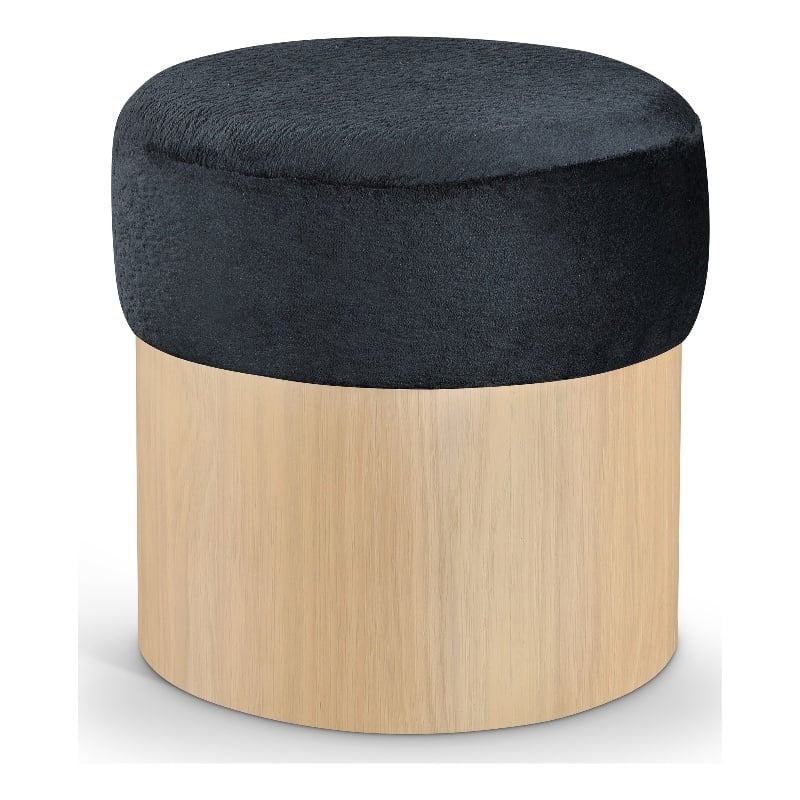 Meridian Furniture Nimes Black Velour Fur Fabric Ottoman/Stool
