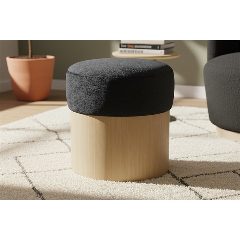 Meridian Furniture Nimes Black Velour Fur Fabric Ottoman/Stool