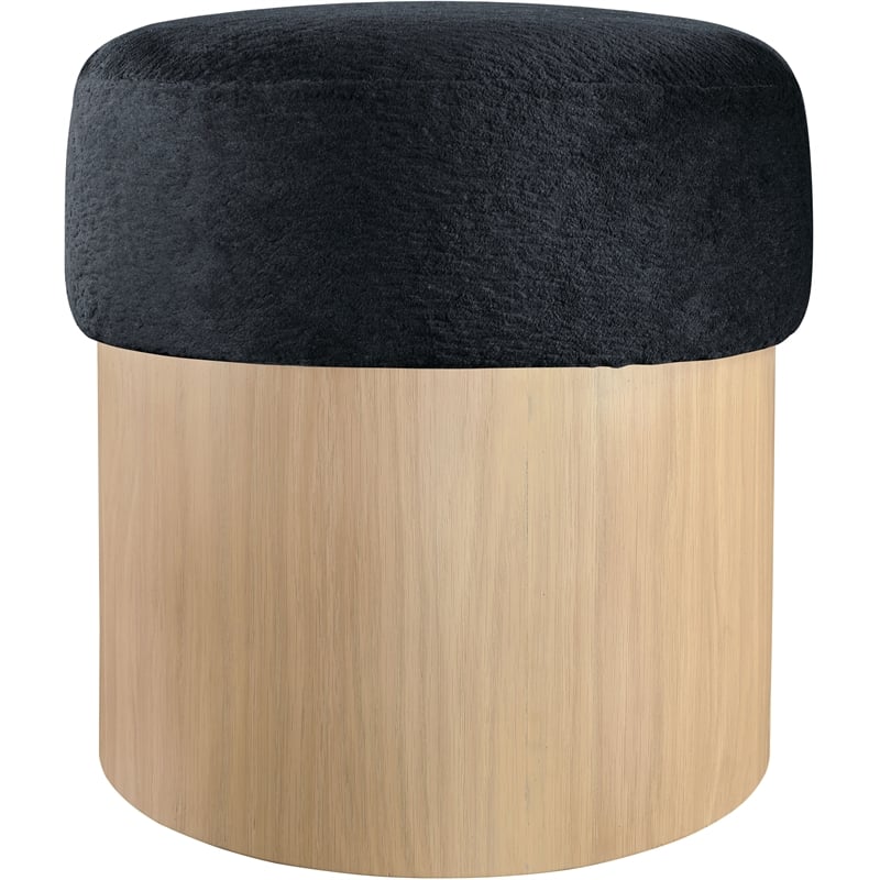 Meridian Furniture Nimes Black Velour Fur Fabric Ottoman/Stool