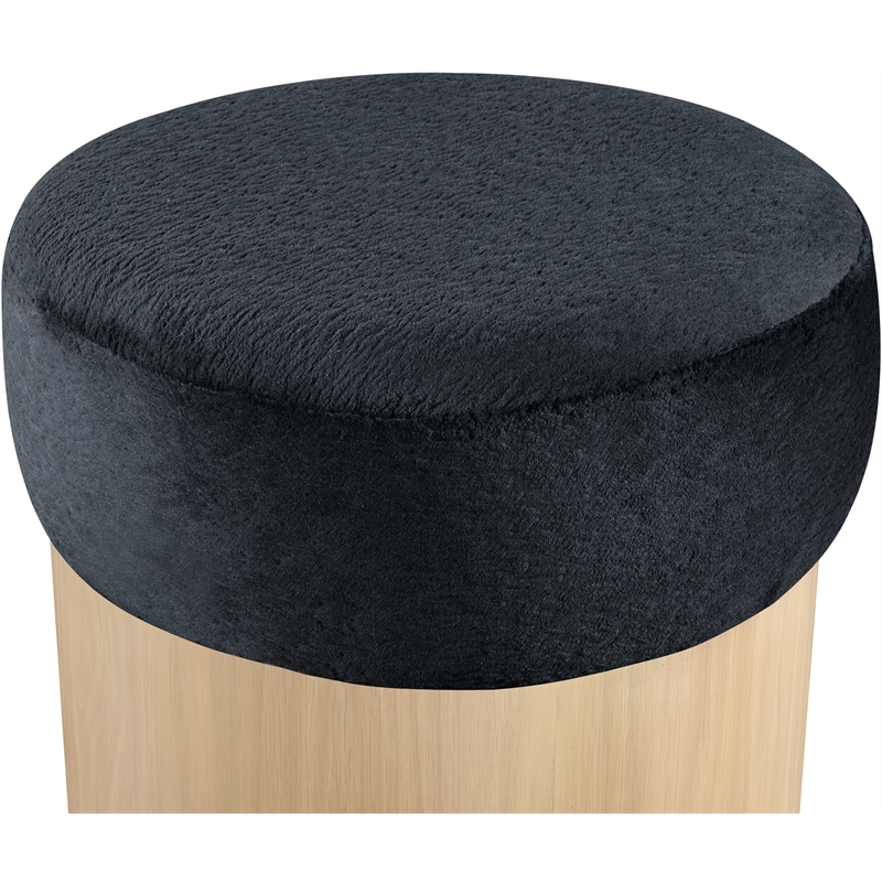 Meridian Furniture Nimes Black Velour Fur Fabric Ottoman/Stool
