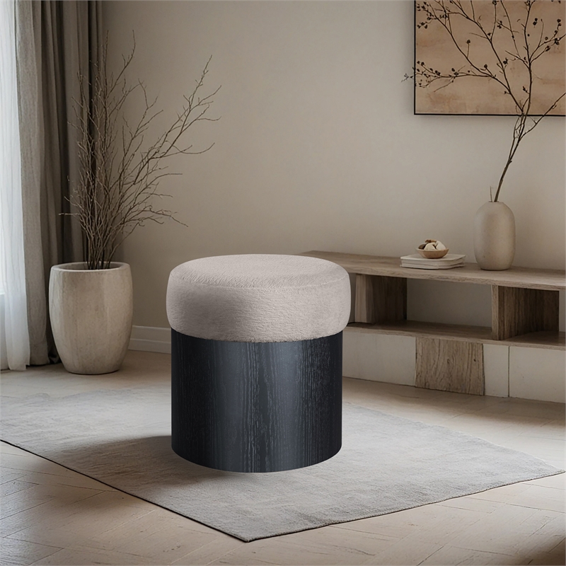 Meridian Furniture Nimes Beige Velour Fur Fabric Ottoman/Stool