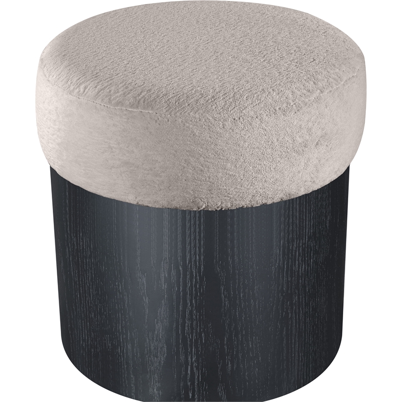 Meridian Furniture Nimes Beige Velour Fur Fabric Ottoman/Stool