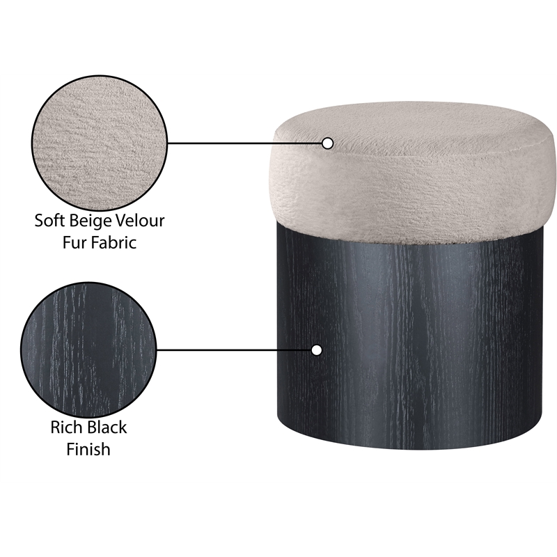 Meridian Furniture Nimes Beige Velour Fur Fabric Ottoman/Stool