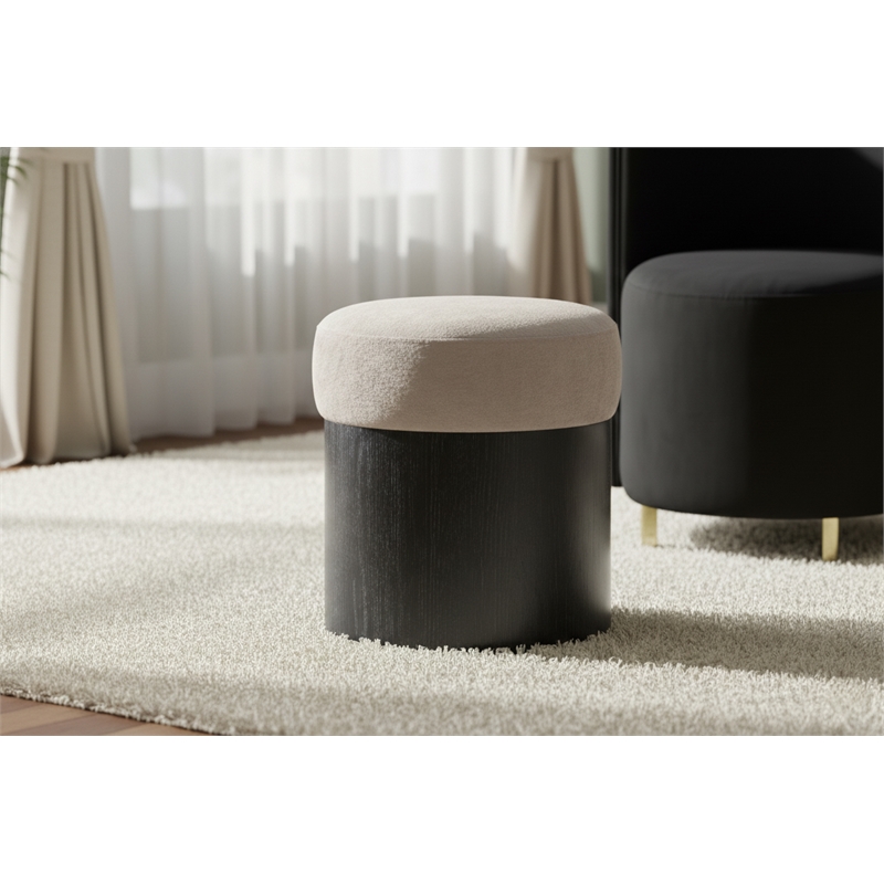 Meridian Furniture Nimes Beige Velour Fur Fabric Ottoman/Stool