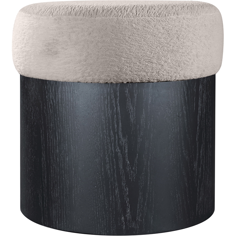 Meridian Furniture Nimes Beige Velour Fur Fabric Ottoman/Stool