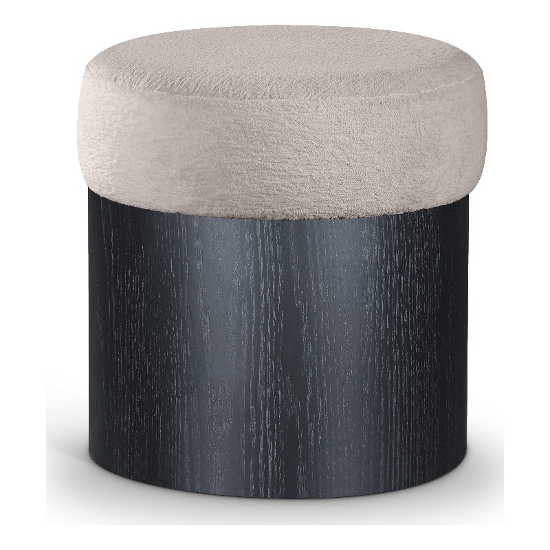 Meridian Furniture Nimes Beige Velour Fur Fabric Ottoman/Stool