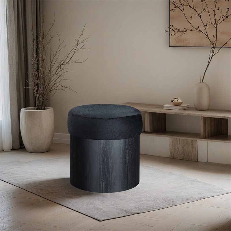 Meridian Furniture Nimes Black Velour Fur Fabric Ottoman/Stool