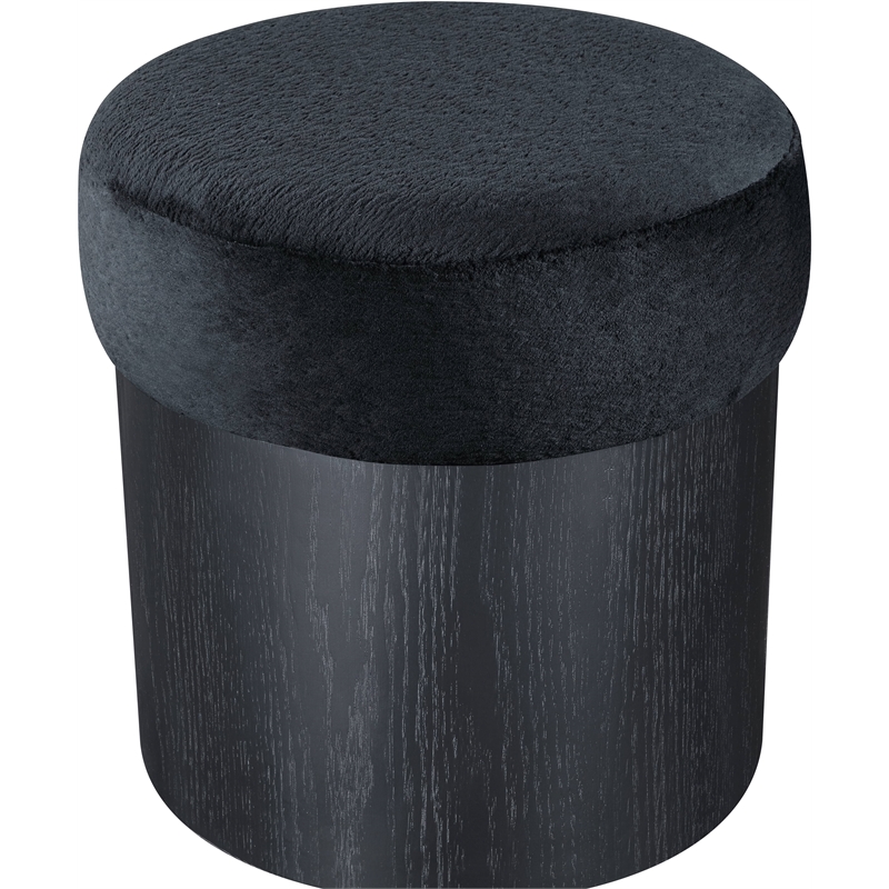 Meridian Furniture Nimes Black Velour Fur Fabric Ottoman/Stool