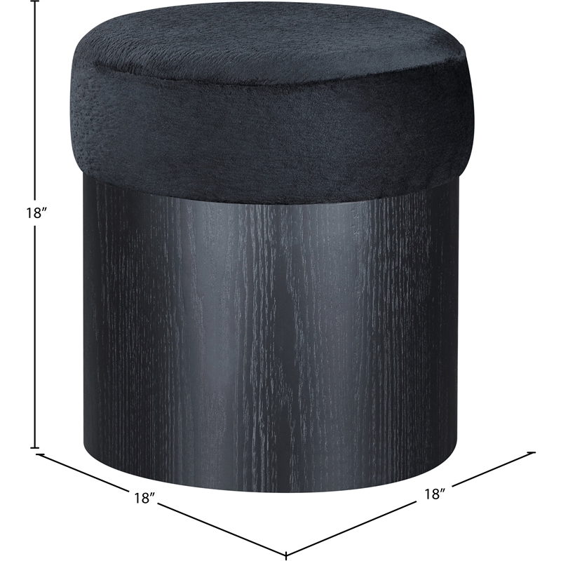 Meridian Furniture Nimes Black Velour Fur Fabric Ottoman/Stool