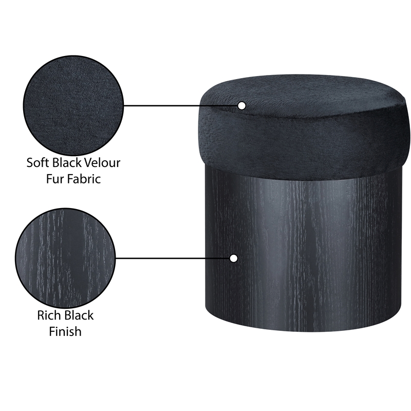 Meridian Furniture Nimes Black Velour Fur Fabric Ottoman/Stool