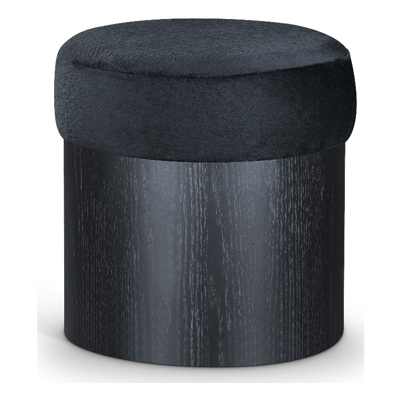 Meridian Furniture Nimes Black Velour Fur Fabric Ottoman/Stool
