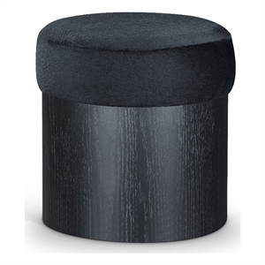 Meridian Furniture Nimes Black Velour Fur Fabric Ottoman/Stool