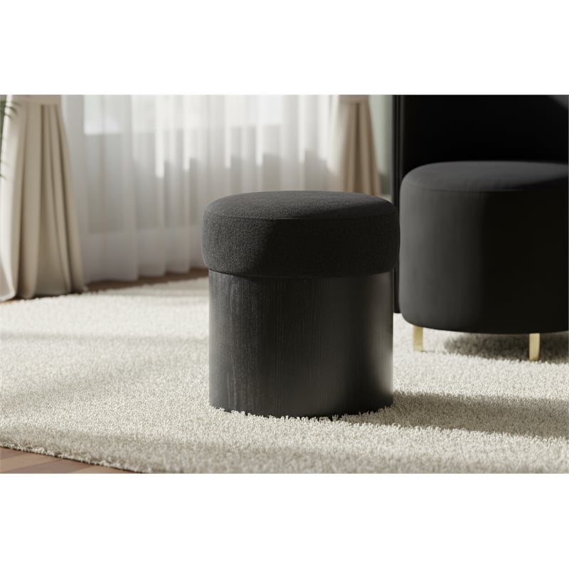 Meridian Furniture Nimes Black Velour Fur Fabric Ottoman/Stool