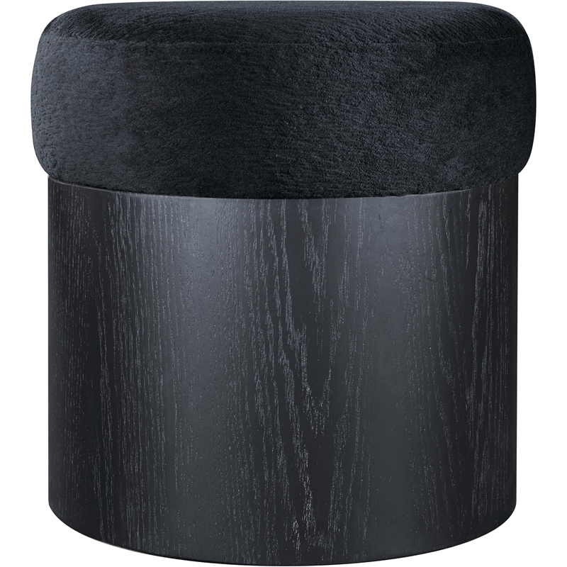 Meridian Furniture Nimes Black Velour Fur Fabric Ottoman/Stool
