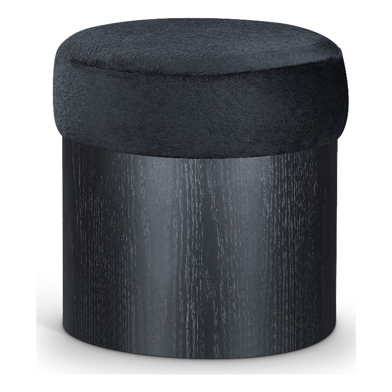 Meridian Furniture Nimes Black Velour Fur Fabric Ottoman/Stool