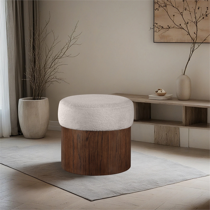 Meridian Furniture Nimes Beige Velour Fur Fabric Ottoman/Stool