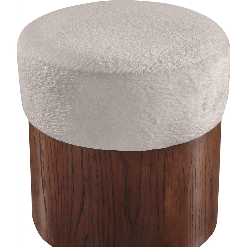 Meridian Furniture Nimes Beige Velour Fur Fabric Ottoman/Stool
