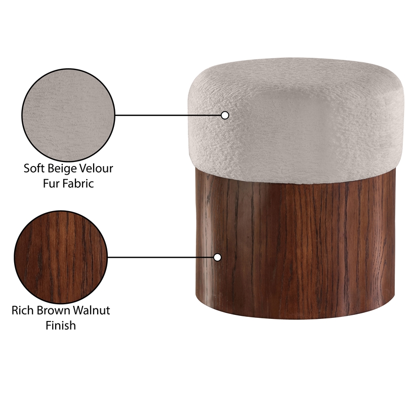 Meridian Furniture Nimes Beige Velour Fur Fabric Ottoman/Stool