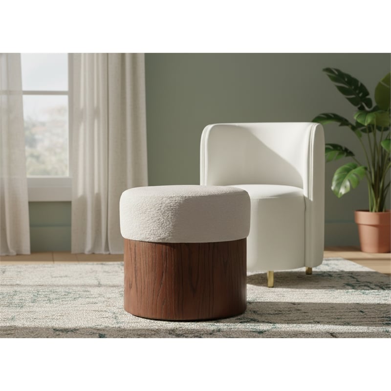 Meridian Furniture Nimes Beige Velour Fur Fabric Ottoman/Stool