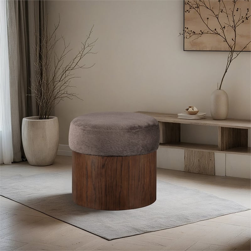 Meridian Furniture Nimes Brown Velour Fur Fabric Ottoman/Stool