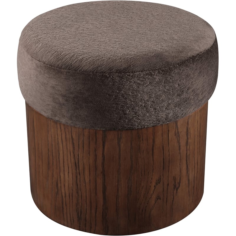 Meridian Furniture Nimes Brown Velour Fur Fabric Ottoman/Stool