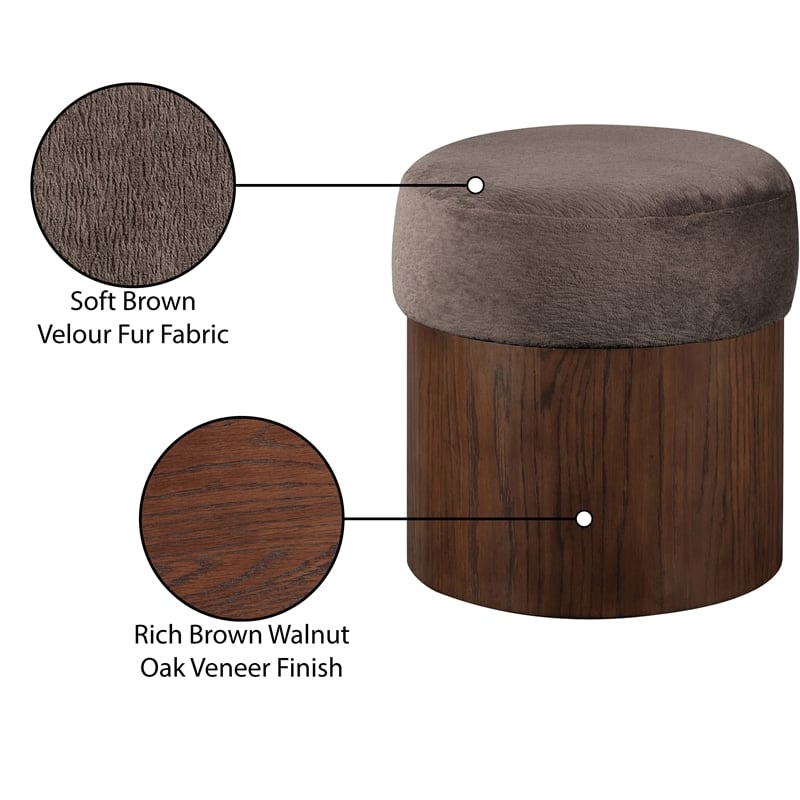 Meridian Furniture Nimes Brown Velour Fur Fabric Ottoman/Stool
