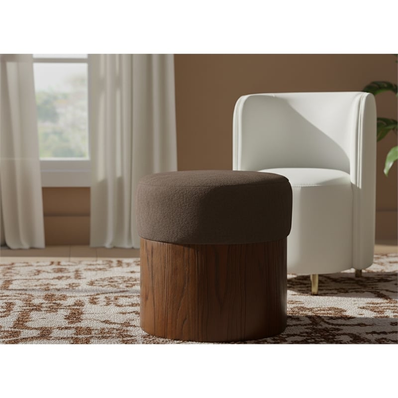 Meridian Furniture Nimes Brown Velour Fur Fabric Ottoman/Stool