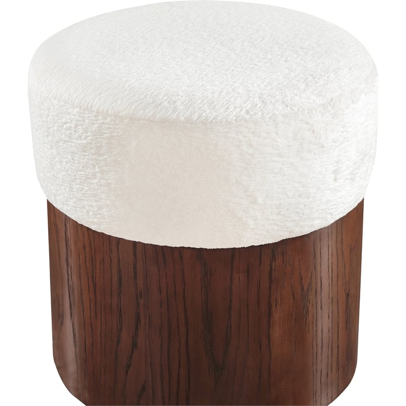 Meridian Furniture Nimes Cream Velour Fur Fabric Ottoman/Stool