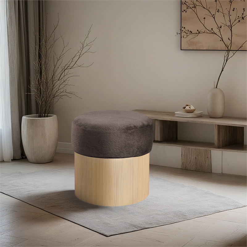 Meridian Furniture Nimes Brown Velour Fur Fabric Ottoman/Stool