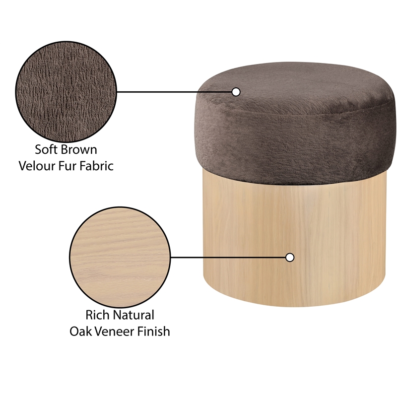 Meridian Furniture Nimes Brown Velour Fur Fabric Ottoman/Stool