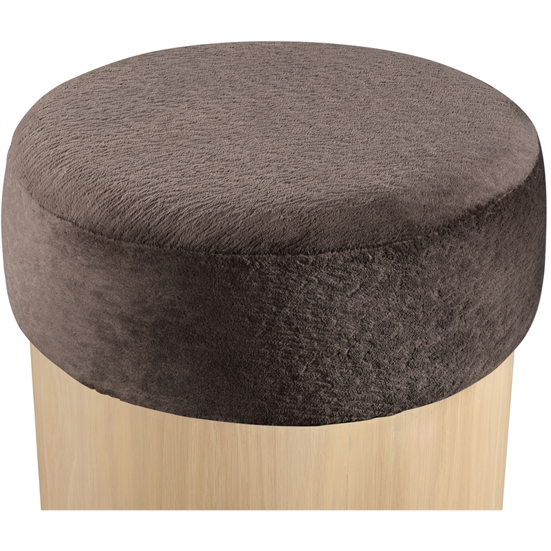 Meridian Furniture Nimes Brown Velour Fur Fabric Ottoman/Stool