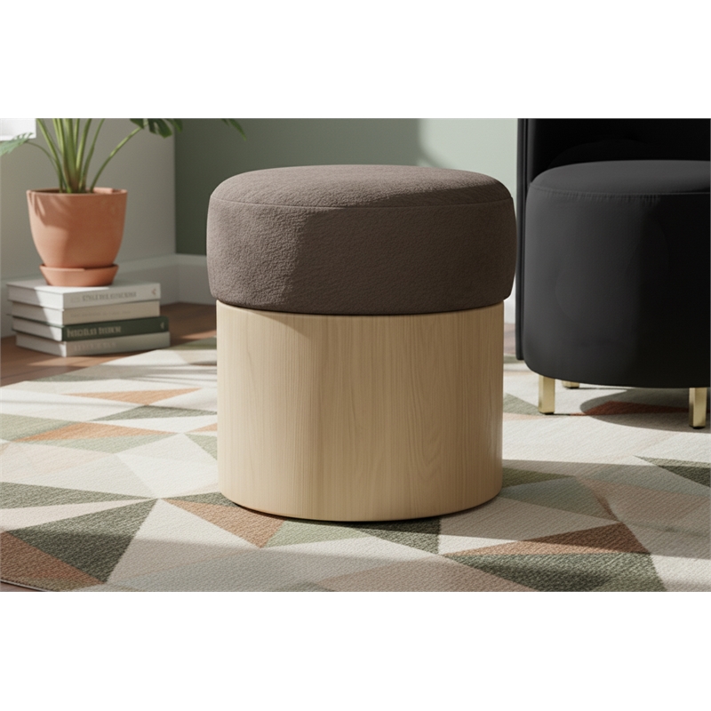 Meridian Furniture Nimes Brown Velour Fur Fabric Ottoman/Stool