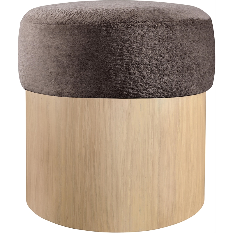 Meridian Furniture Nimes Brown Velour Fur Fabric Ottoman/Stool
