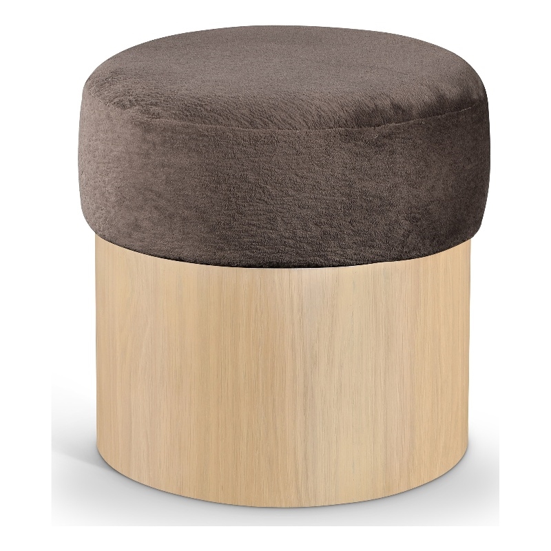 Meridian Furniture Nimes Brown Velour Fur Fabric Ottoman/Stool